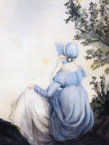 Jane Austen de espaldas, acuarela de Cassandra Austen